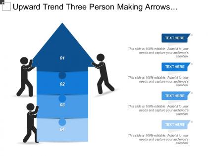 Upward trend three person making arrows puzzle with text boxes