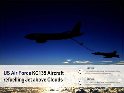 Us air force kc135 aircraft refuelling jet above clouds