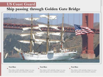 Us coast guard ship passing through golden gate bridge