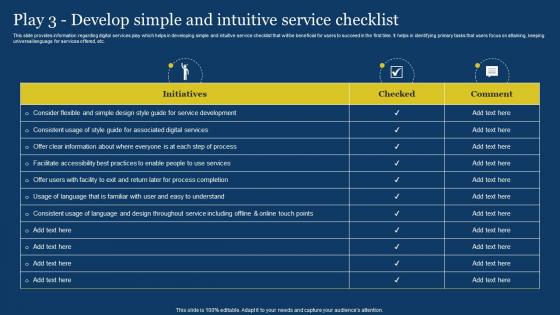 US Digital Services Management Play 3 Develop Simple And Intuitive Service Checklist