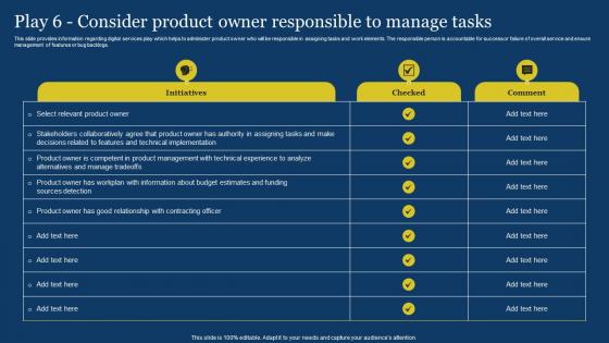 US Digital Services Management Play 6 Consider Product Owner Responsible To Manage Tasks
