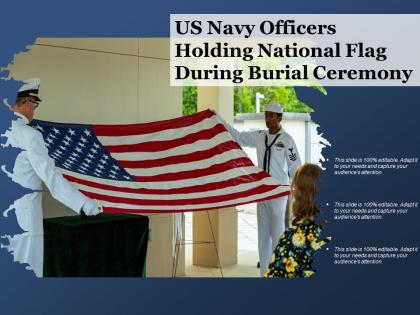 Us navy officers holding national flag during burial ceremony