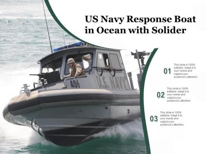 Us navy response boat in ocean with solider