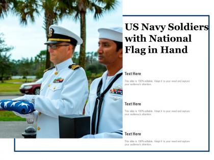 Us navy soldiers with national flag in hand