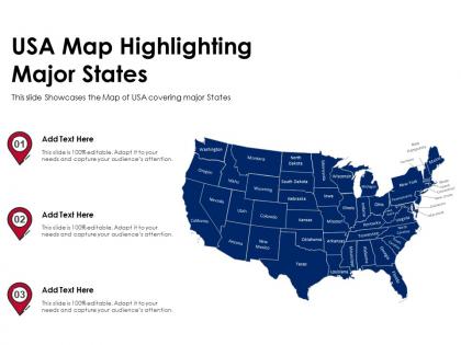 Usa map highlighting major states powerpoint presentation ppt template