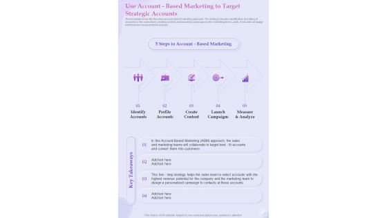 Use Account Based Marketing To Target Strategic Accounts One Pager Sample Example Document