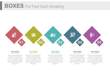 Use five boxes for fast cash modeling flat powerpoint design