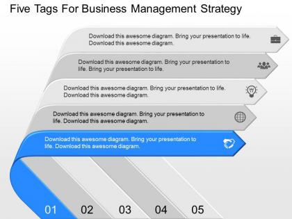 Use five tags for business management strategy powerpoint template