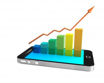 Use phone for data graph stock photo