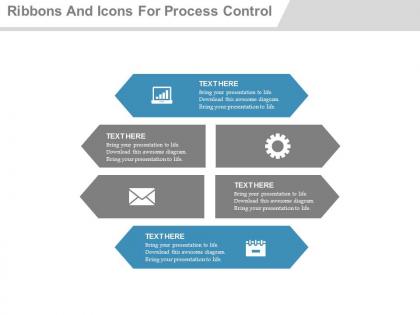 Use six ribbons and icons for process control flat powerpoint design