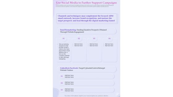 Use Social Media To Further Support Campaigns One Pager Sample Example Document