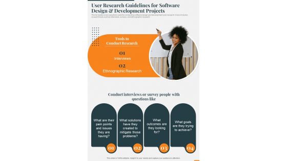 User Research Guidelines For Software Design And Development One Pager Sample Example Document