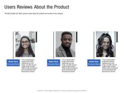 Users reviews about the product pitch deck to raise funding from spot market ppt background