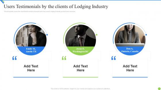Users testimonials by the lodging industry investor funding elevator