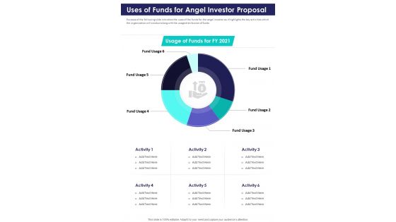Uses Of Funds For Angel Investor Proposal One Pager Sample Example Document