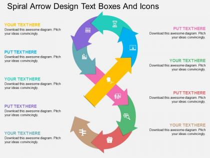 Ut spiral arrow design text boxes and icons flat powerpoint design