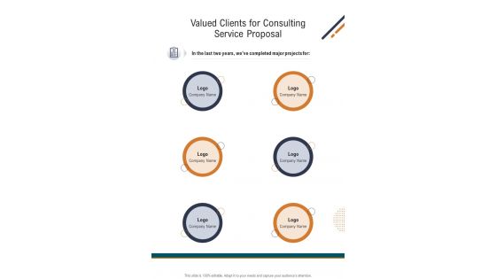 Valued Clients For Consulting Service Proposal One Pager Sample Example Document