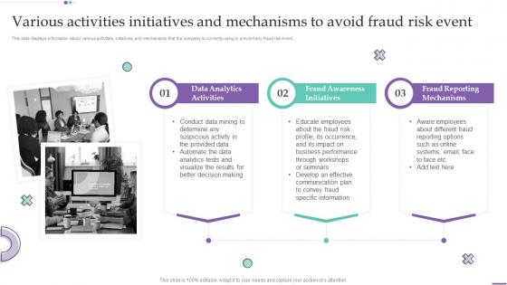 Various Activities Initiatives And Mechanisms To Avoid Fraud Risk Event Fraud Investigation And Response Playbook