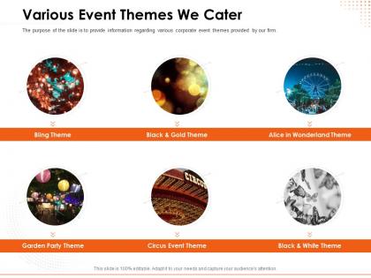 Various event themes we cater corporate ppt powerpoint presentation objects