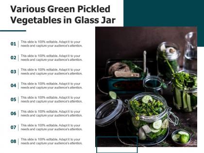 Various green pickled vegetables in glass jar