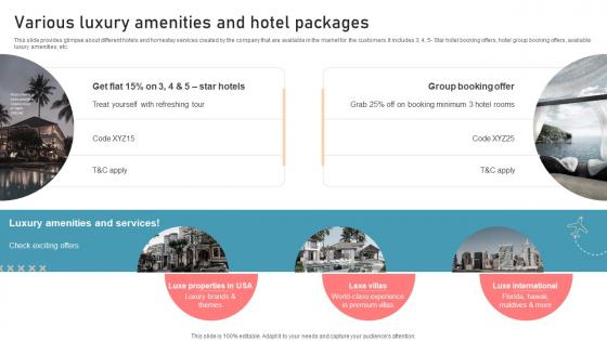 Various Luxury Amenities And Hotel Packages New Travel Agency Marketing Plan