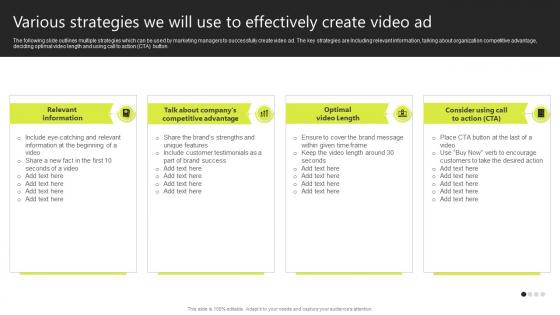 Various Strategies We Will Use To Effectively Create Video Ad Brand Development Strategies
