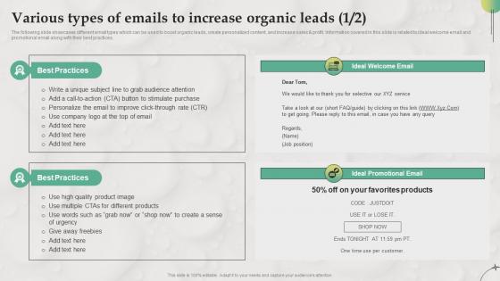 Various Types Of Emails To Increase Organic Leads B2B Marketing Strategies For Service MKT SS V