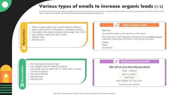 Various Types Of Emails To Increase Organic Leads Business Marketing Strategies Mkt Ss V