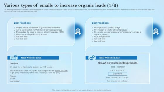 Various Types Of Emails To Increase Organic Leads Creative Business Marketing Ideas MKT SS V