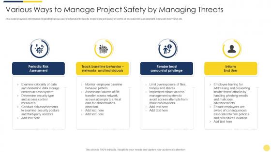 Various ways to manage project safety by managing threats key initiatives for project safety it
