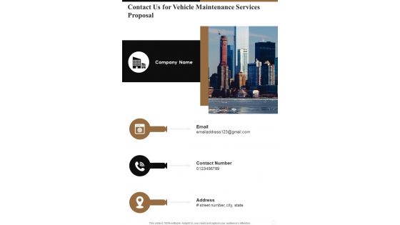 Vehicle Maintenance Services Proposal For Contact Us One Pager Sample Example Document