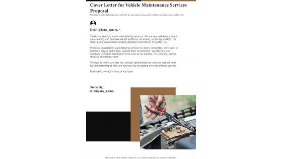 Vehicle Maintenance Services Proposal For Cover Letter One Pager Sample Example Document