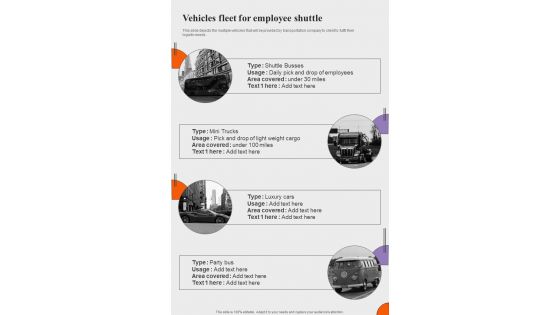 Vehicles Fleet For Employee Shuttle Proposal For Employee Shuttle One Pager Sample Example Document