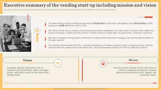 Vending Machine Business Plan Executive Summary Of The Vending Start Up Including Mission BP SS