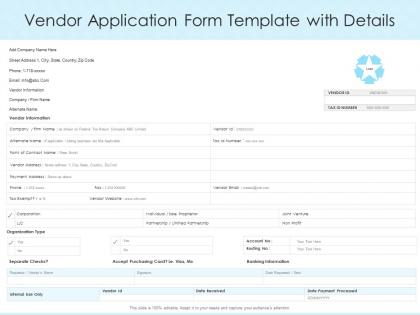 Vendor application form template with details