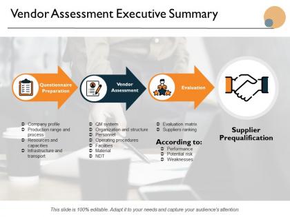 Vendor assessment executive summary ppt powerpoint presentation icon graphics template
