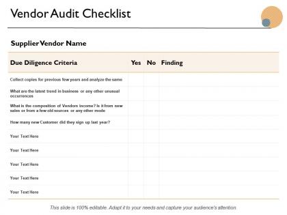 Vendor audit checklist ppt powerpoint presentation icon graphics tutorials