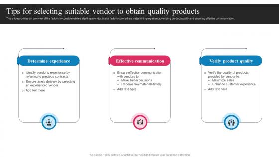 Vendor Development And Management Tips For Selecting Suitable Vendor To Obtain Quality Strategy SS V