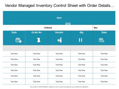 Vendor managed inventory control sheet with order details