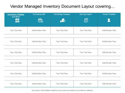 Vendor managed inventory document layout covering purchasing date product code and item description