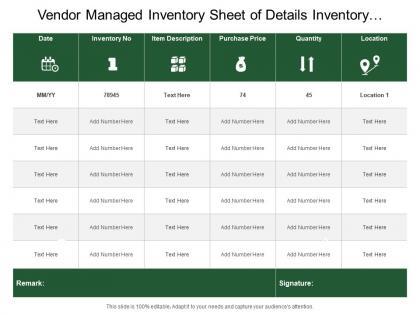 Vendor managed inventory sheet of details inventory number purchase prise quantity