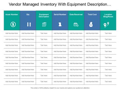 Vendor managed inventory with equipment description and cost details