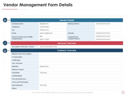 Vendor management form details ppt pictures elements