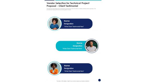 Vendor Selection For Technical Project Proposal Client Testimonial One Pager Sample Example Document