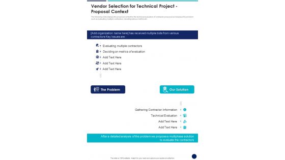 Vendor Selection For Technical Project Proposal Context One Pager Sample Example Document