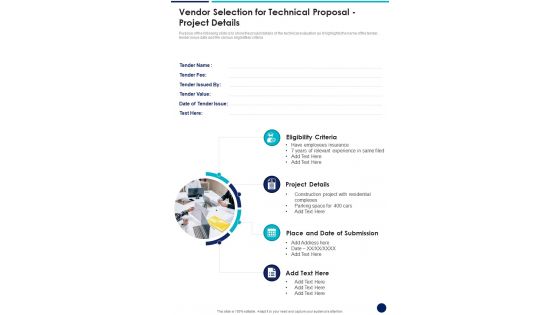Vendor Selection For Technical Proposal Project Details One Pager Sample Example Document