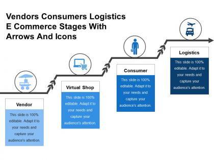 Vendors consumers logistics e commerce stages with arrows and icons