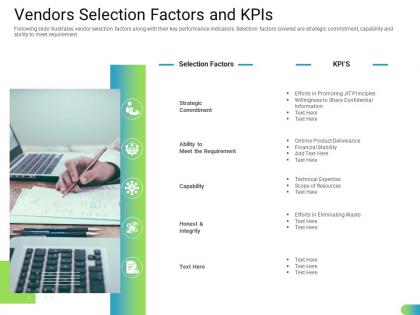 Vendors selection factors and kpis standardizing supplier performance management process ppt brochure