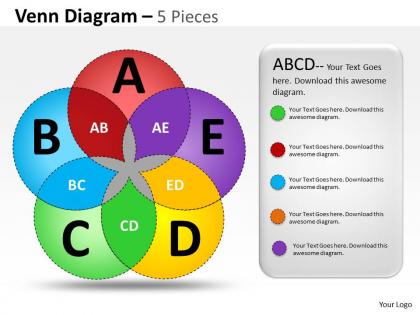 Venn diagram 5 pieces colorful ppt 6