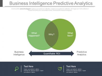 Venn diagram for business intelligence and predictive analysis powerpoint slides